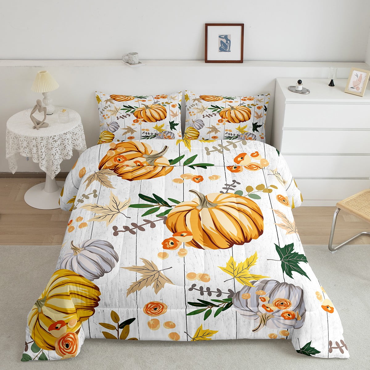 Pumpkin Comforter Set Queen Size Fall Decor Bedding Women Fall Season ...