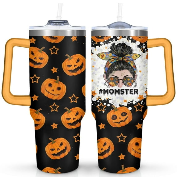 Pumpkin Cool Girl 40 Oz Tumbler with Handle Lid and Straw, Stainless Steel Double Walled Vacuum Insulated Cup, Cute Anniversary Wedding Birthday Gifts Tumbler for Women Men Friends Outdoor Indoor