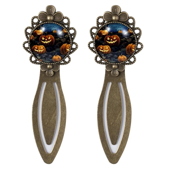 Pumpkin Copper-Colored Lace Bookmarks Set of 2 - Stainless Steel Reading Accessories for Book Lovers