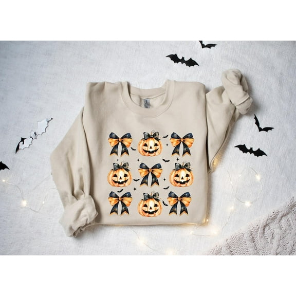 Pumpkin Coquette Halloween Sweatshirt, Halloween Party Hoodie, Fall Sweater, Gift for Birthday, Coquette Bow Halloween Apparel
