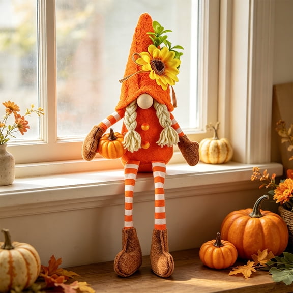 Pumpkin Corn Rudolph Doll, Cute Soft Stuffed Reindeer Tabletop Ornament for Thanksgiving Decor, Rustic Style Plush Statue for Mantel Shelf Window Sill Decor, 16.54*6.69in