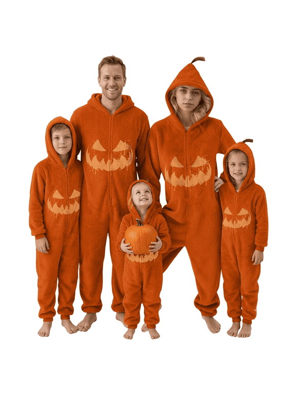 Pumpkin Cos,Pumpkin Costume,Premium Jack-O-Lantern Fleece Onesie Costume, Warm Hooded Pumpkin One-Piece Pajama Sleepwear, Deluxe Full Body Family Loungewear Jumpsuit for Halloween-XL