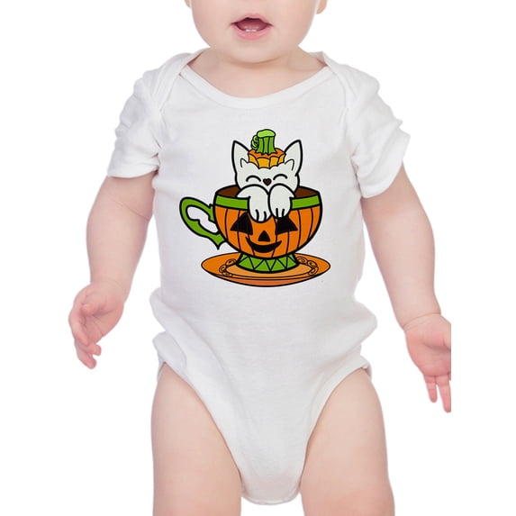 Pumpkin Cup With A Cat Bodysuit Infant -Rose Khan Designs, 18 Months
