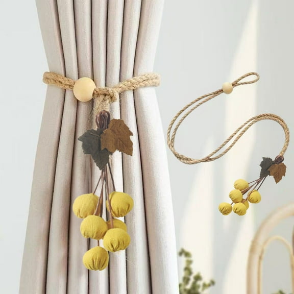 Pumpkin Curtain Tie Backs, with Adjustable Design,Drapery Ties, Curtain Tie Backs, Rustic and Farmhouse Style, for Thanksgiving, Fall, Holiday, Window, Shower, Bathroom