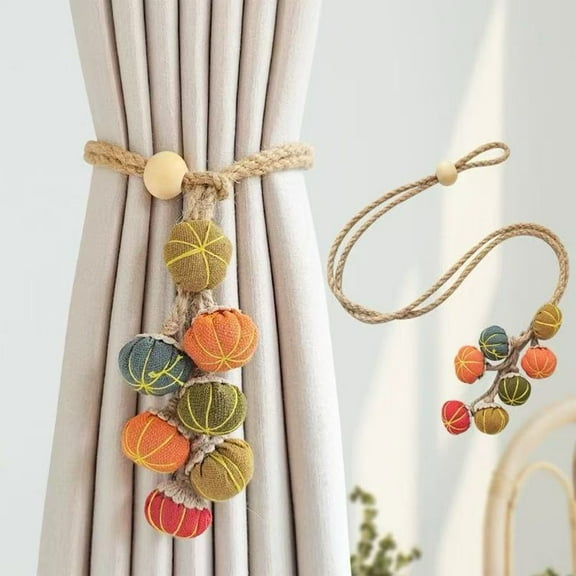Pumpkin Curtain Tieback Fabric Window Holder Seasonal Decor - Ball Hook Storage Buckle for Sheer Drapes Home Accent​(Multicolor)