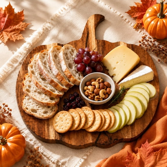 Pumpkin Cutting Board, Natural Wooden Charcuterie Board, Pumpkin Shaped Serving Platter for Cheese, Fruit & Snacks