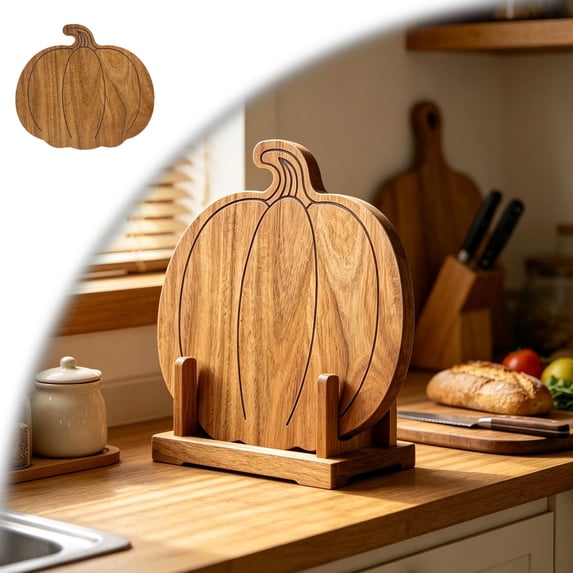 Pumpkin Cutting Board Wood, Pumpkin Charcuterie Board, Cheese & Serving Tray with Handle, Fall Pumpkin Kitchen Decor & Holiday Party Gift