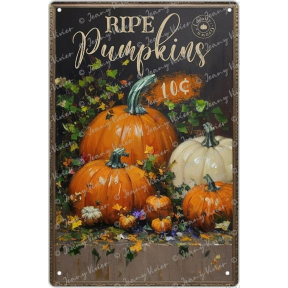 Pumpkin Decor, 10 Cent Ripe Pumpkins Locally Grown Retro Vintage Kitchen Signs Farm Decorative, Pumpkin Gift, Fall Sign, Indoor Outdoor Wall Decor, Garden Yard Front Door Decor 12x8 Inch