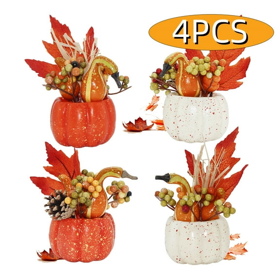 Pumpkin Decor Fall Decoration for Home Tanksgiving Floral Artificial Stackable Pumpkins for Harvest Tabletop Centerpiece Home Kitchen Party Supplies 4PCS