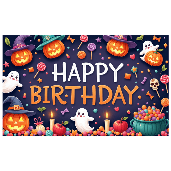 Pumpkin Decor Halloween Banner Ghost Theme Happy Birthday for Birthday Celebration Holiday Party Indoor Decoration