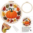 thumbnail image 1 of Pumpkin Decor, Halloween Embroidery Kit, Embroidery Starter Kit for Adult Beginner with Pumpkin Flower Pattern Hand Embroidery Set with Cloth Hoop Needle Threader Floss and Instruction, 7.87in, 1 of 8