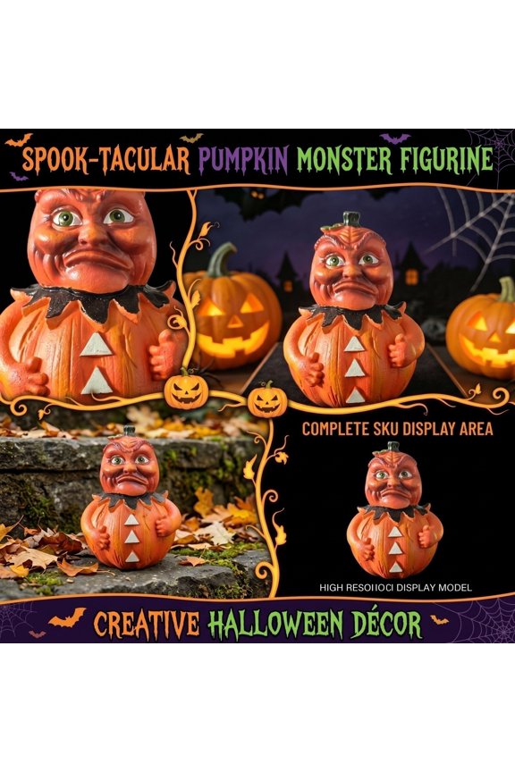 Pumpkin Decor Outdoor, Creative Surprise Grumpy Face Sculpted Statue, Scary Outdoor Halloween Decorations for Outside Yard Garden, Halloween Housewarming Gift, Weatherproof