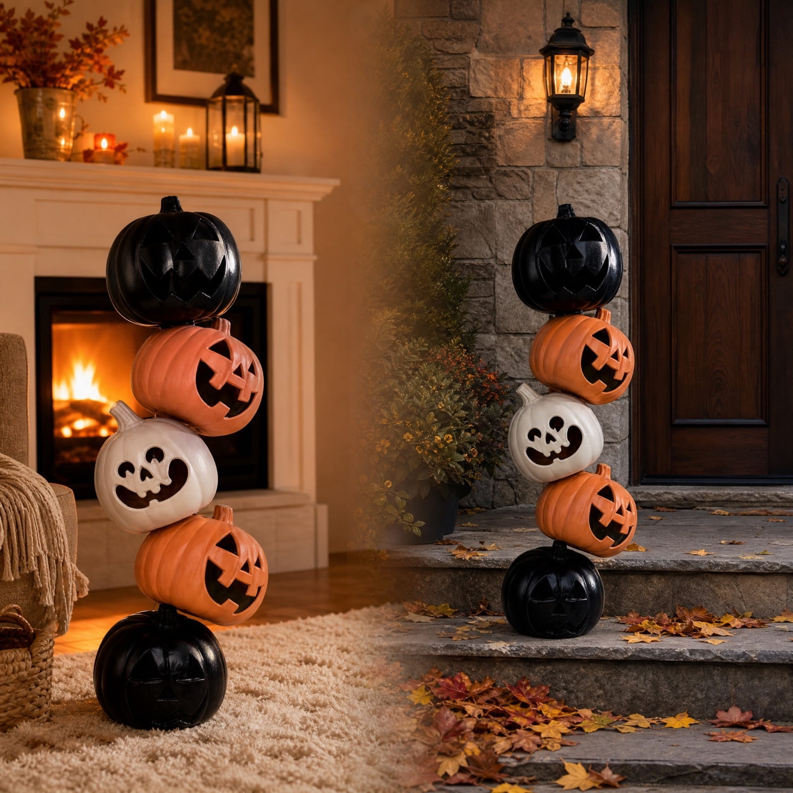 Pumpkin Decor,Outdoor Pumpkins,Stacked Pumpkin Halloween Decor,Resin
