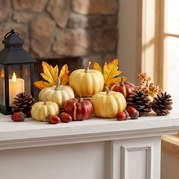 Pumpkin Decor Set, 23 PCS Fall Harvest Decorations Including Mini Pumpkins, Acorns, Pinecones, Berries, Maple Leaves for Home Table Wedding DIY Fall Halloween Thanksgiving Decor