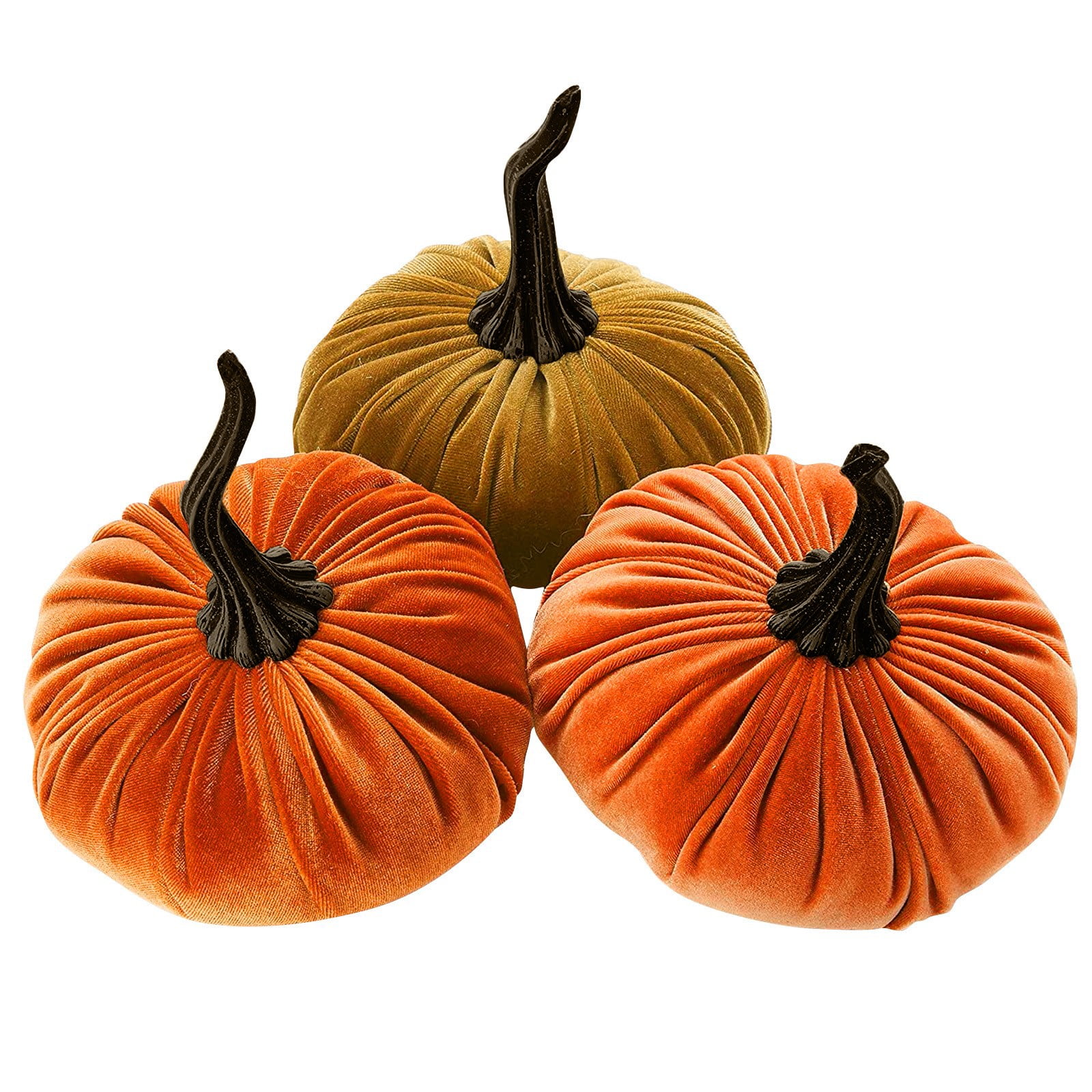 Pumpkin Decor Set of 3 Artificial Fake Faux Velvet Foam Fabric Pumpkins