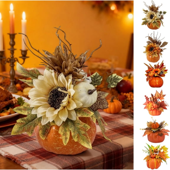 Pumpkin Decor with Artificial Flower Fall Decorations for Home Tabletop Kitchen Party Thanksgiving & Harvest