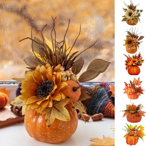 Pumpkin Decor with Artificial Flower Sunflowers Fall Decorations for Home Tabletop Kitchen Party Thanksgiving Harvest