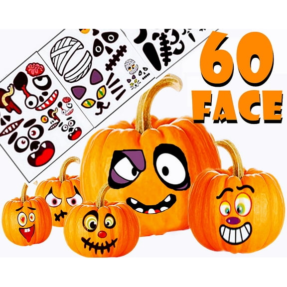 Pumpkin Decorating Halloween Stickers for Kids - Make Funny Face and Classic Pumpkin Expressions Crafts, Holiday Decor Kit Party Best Gift for Kids Orange 60 Faces