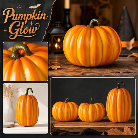 Pumpkin Decorations for Home, Classic Vibrant Harvest Style, for Living Room Coffee Table Mantel Display, Autumn Hostess Gift, Lightweight All-Weather Resin, 1 Piece Decor Piece