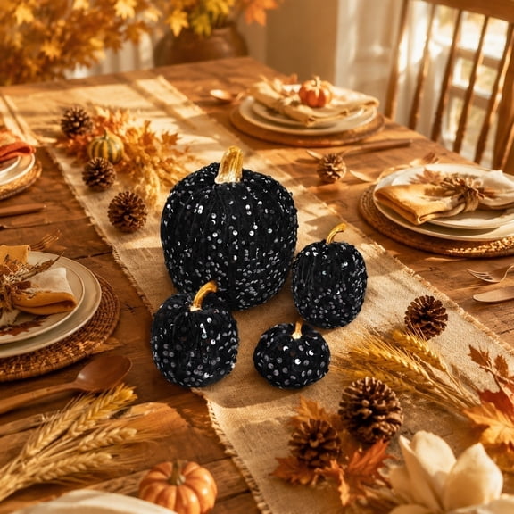 Pumpkin Decorations Sequin Pumpkin Ornament Autumn Halloween Thanksgiving Decor Glitter Craft Display for Home Table Fireplace Window Party Decoration Seasonal Harvest Accent