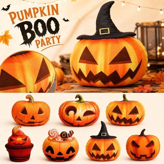 Pumpkin Decorations, Witch Hat Jack O Lantern Plush Pillow, Printed Glowing Light Effect Pattern, Ideal for Fall Party Decorations, Halloween Party Decor, Halloween Decorations,