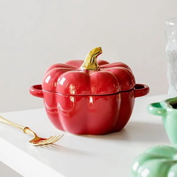 Pumpkin Decorative Bowl Set, Ceramic Baking Dish, with Lid and Handle, Can Be Placed in The Oven, Not Prone To Cracking, Can Be Put in The Oven and Dishwasher, for Home Kitchen Use