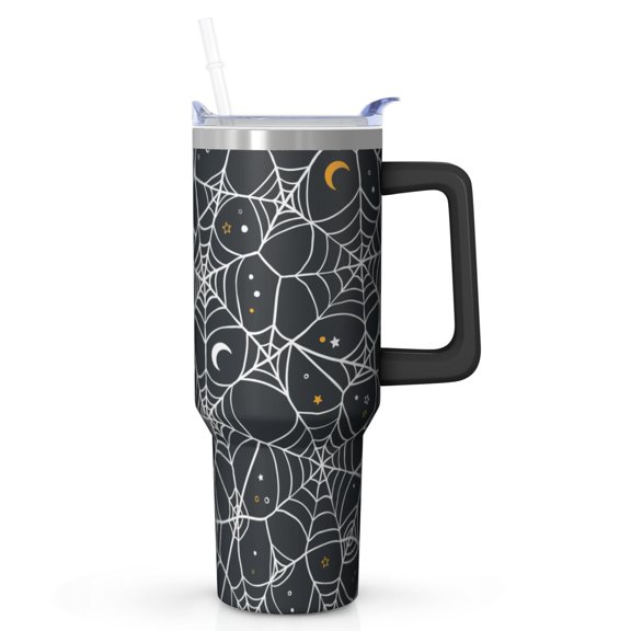 Pumpkin Design Halloween Tumbler 42oz with Handle - Double Wall Insulated Stainless Steel Cup, Leakproof Lid, Spooky Gift for Fall Parties