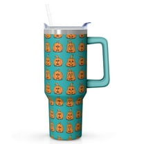Pumpkin Design Halloween Tumbler 42oz with Handle - Double Wall Insulated Stainless Steel Cup, Leakproof Lid, Spooky Gift for Fall Parties