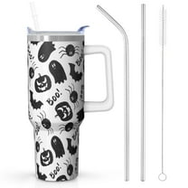 Pumpkin Design Halloween Tumbler 42oz with Handle - Double Wall Insulated Stainless Steel Cup, Leakproof Lid, Spooky Gift for Fall Parties