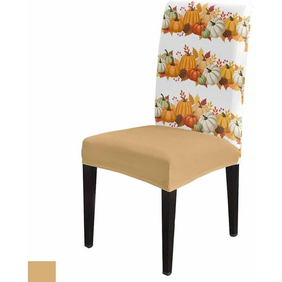 Pumpkin Dining Room Chair Covers Set of 6, Fall Maple Leaf Autumn Plant White Stretch Chair Slipcovers Removable Washable Seat Cover Chair Protectors for Kitchen Home, Hotel Banquet