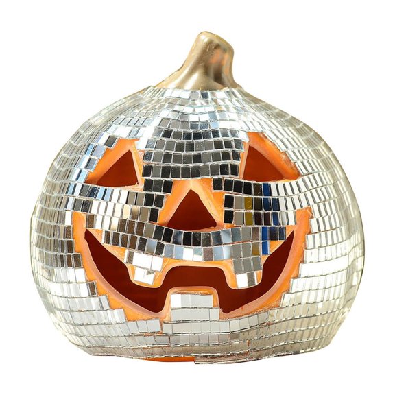 Pumpkin Disco Ball Sculpture,Tabletop Glass Mirror Ball Ornaments Decorative, Spooky Pumpkin Disco Lamp, Cool Reflective Light Mirror Balls for Club Party, Wedding, Festival
