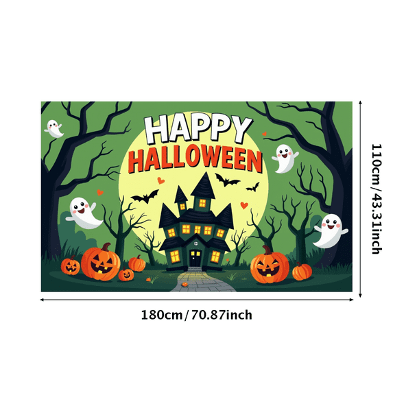 Pumpkin Display Halloween Banner Ghost Design Halloween Decoration Spooky Night Scene Banner for Holiday Party Haunted House Outdoor Decor