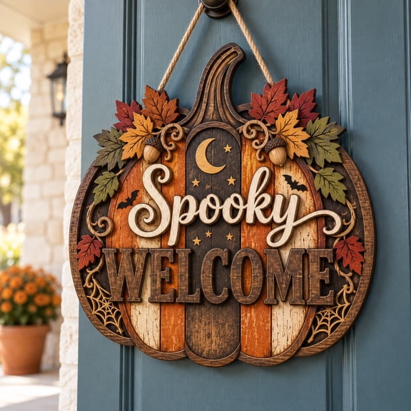 Pumpkin Door Hanger, Patchwork Fall Porch Sign for Thanksgiving