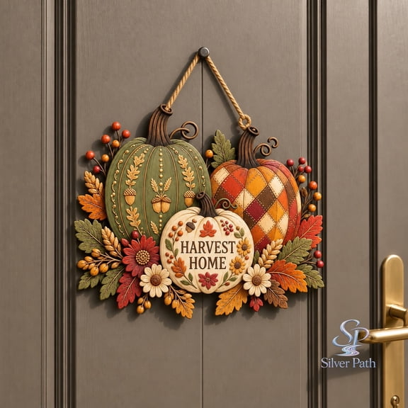 Pumpkin Door Hanger, Wooden Harvest Front Entry Decor for Fall Home