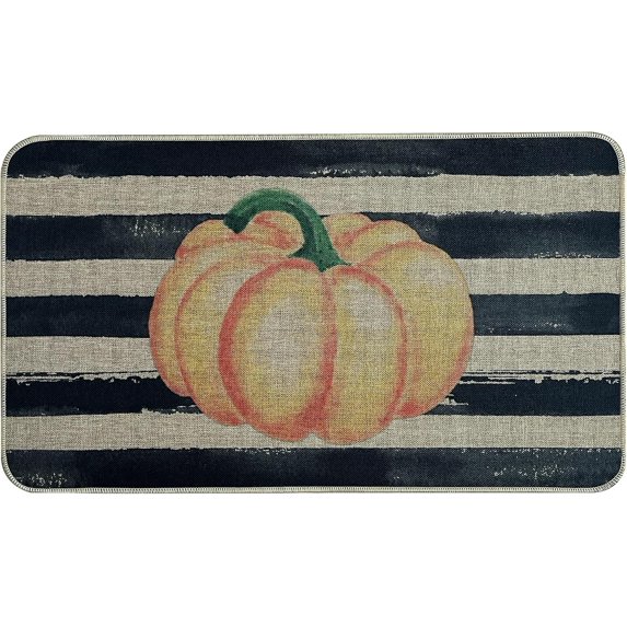 Pumpkin Door Mat Indoor Entrance Fall Outdoor Rug Doormat, Entry Area Rug Non-Slip Rubber Mat Low Profile Dirt Trapper - Autumn Pumpkin, 17x30 inch