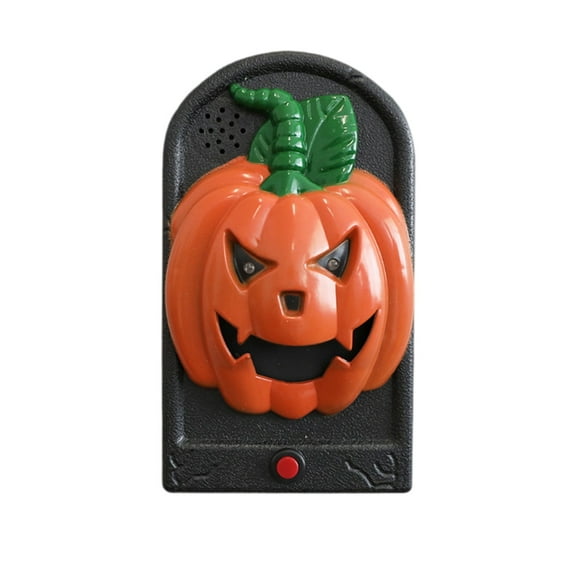 Pumpkin Doorbell Decoration Animated Skull Design With Spooky Sounds Light Up Eyes And Tongue Projection For Haunted House Party And Trick Or Treat Event For Adults And