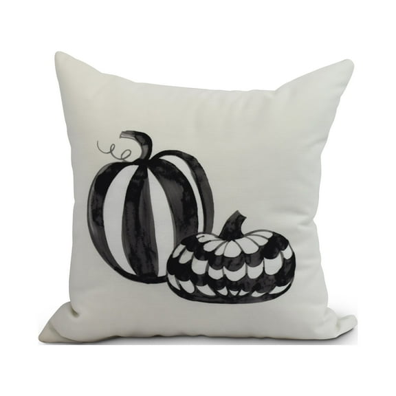 Pumpkin Duo 20 Inch Cream Halloween Print Decorative Throw Pillow