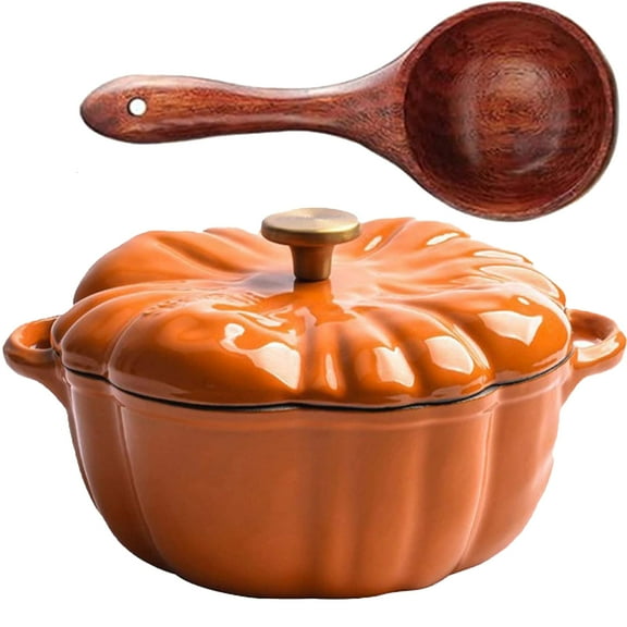 Pumpkin Dutch Oven 4-Quart - Enameled Cast Iron Pot with Lid, Stovetop & Oven Safe, Double Handles for Fall Cooking & Thanksgiving Decor