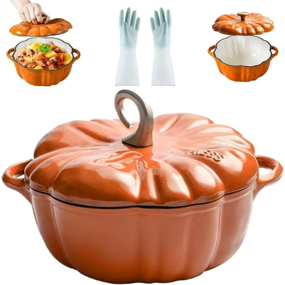 Pumpkin Dutch Oven,Dutch Oven Pot with Lid - Enamel Coated Non-Stick, Ovens, Marinating, Refrigerating, Baking, Halloween Thanksgiving Decorative Gift