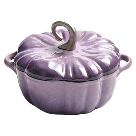 Pumpkin Dutch Oven Enameled Cast Iron Non Stick Casserole Pot Even Heating Stovetop Oven Safe (4Qt, 9.8in) purple