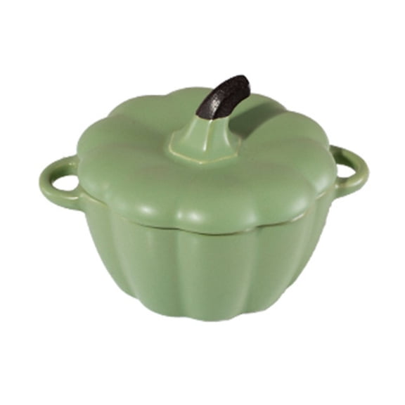 Pumpkin Dutch Oven, Mini Ceramic Casserole Dish with Lid, Pottery Baking Dish for Soufflés and Sides, Cute and Functional for Tabletop Serving (Green)