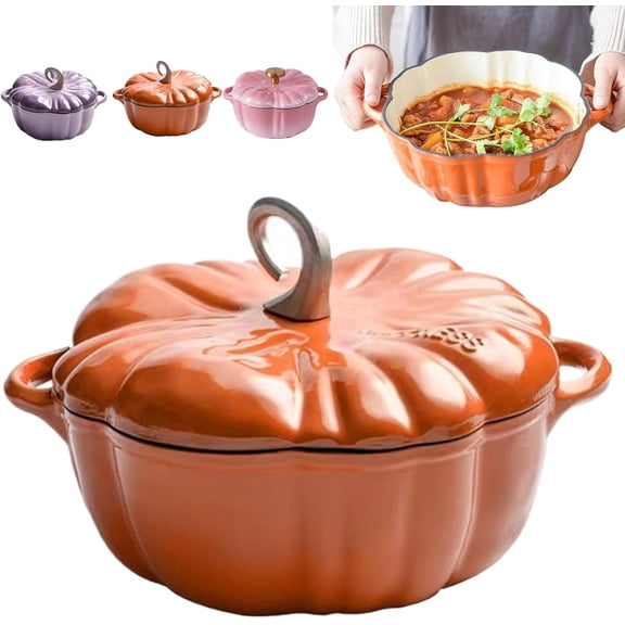 Pumpkin Dutch Oven Pot, 1.6-4 Qt (1.5-3.8L) Enameled Cast Iron Dutch Oven with Lid, for All Stovetops, Halloween and Fall Thanksgiving Decor