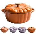 thumbnail image 1 of Pumpkin Dutch Oven Pot with Lid, 4-Qt Enameled Cast Iron Pot - Non-Stick & Oven Safe, The Ultimate Pumpkin Shaped Dutch Oven for Cooking, Halloween & Thanksgiving Gift (Orange #1 7.8in), 1 of 7