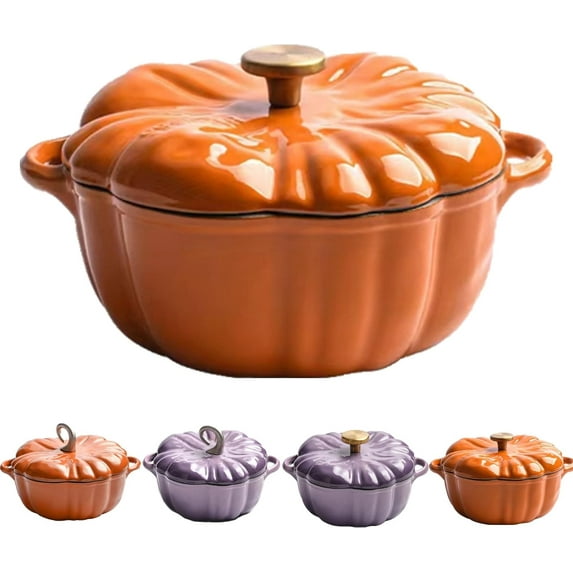 Pumpkin Dutch Oven Pot with Lid, 4-Qt Enameled Cast Iron Pot - Non-Stick & Oven Safe, The Ultimate Pumpkin Shaped Dutch Oven for Cooking, Halloween & Thanksgiving Gift (Orange #1 7.8in)