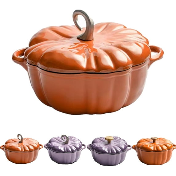 Pumpkin Dutch Oven Pot with Lid, 4-Qt Enameled Cast Iron Pot - Non-Stick & Oven Safe, The Ultimate Pumpkin Shaped Dutch Oven for Cooking, Halloween & Thanksgiving Gift (Orange #2 7.8in)