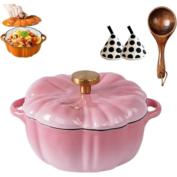 Pumpkin Dutch Oven Pot with Lid , 4 Qt Enameled Cast Iron Pumpkin Shaped Dutch Oven ,Non-Stick, Oven & Stove Safe Pumpkin Pot , For Soups, Stews, Baking & Holiday Gift Giving