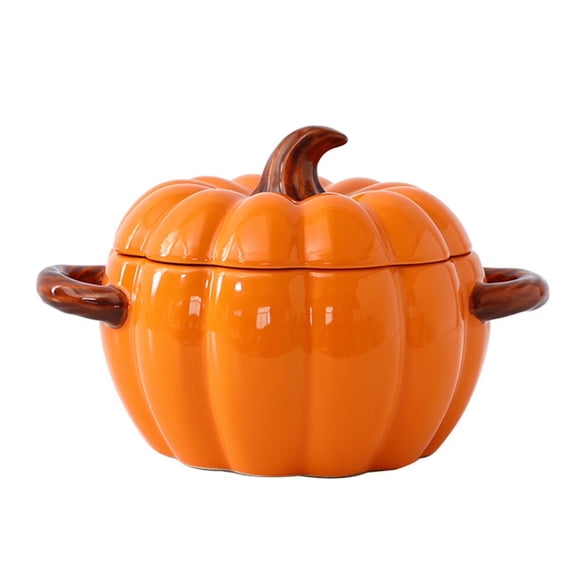 Pumpkin Dutch Oven Pot with Lid, Cute Ceramic Pumpkin Pottery Dessert Saucepan, Covered Stockpot Orange Pumpkin-shaped Casserole for Home Fall Harvest Halloween Thanksgiving Decor