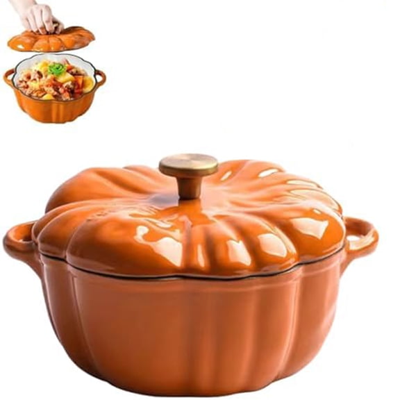 Pumpkin Dutch Oven Pot, Pumpkin Pot with Lid, 4-Quart Cookware Set, Serves 3-5, Heavy-Duty Cookware for Braising, Stews, Roasting, Halloween and Thanksgiving Decor Gift