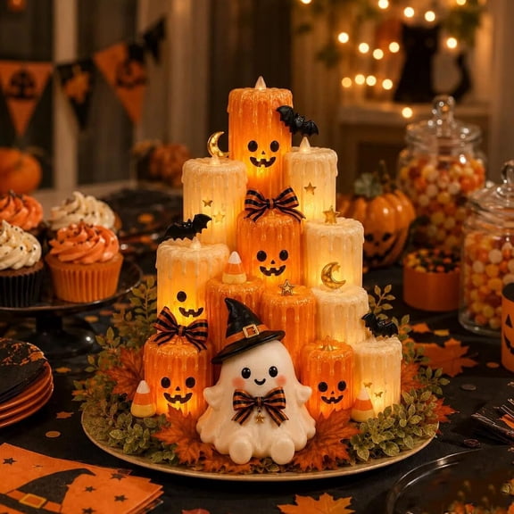 Pumpkin Electronic Candle Light, LED Flameless Pumpkin Candle for Halloween Tabletop, Warm Glow Decorative Light for Home, Party and Fall Decor