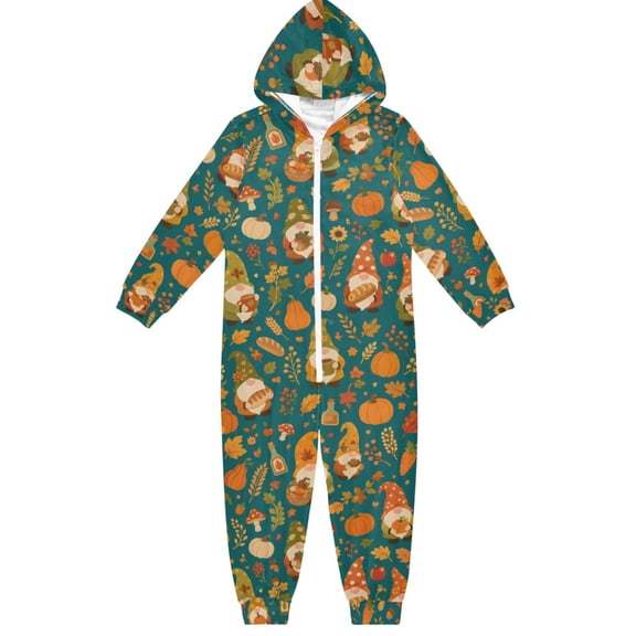 Pumpkin Elf Boys & Girls Hooded One-Piece Pajamas Warm Crystal velvet Hooded Long Sleeve Loungewear Jumpsuit Unisex